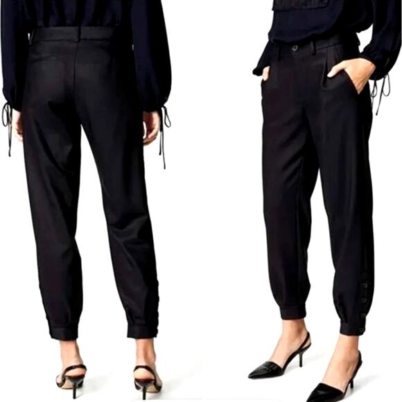 NWT! Nili Lotan 8 Slouchy Silky Bertina Pants $395 Pockets Ankle Buttons Black - Picture 1 of 9